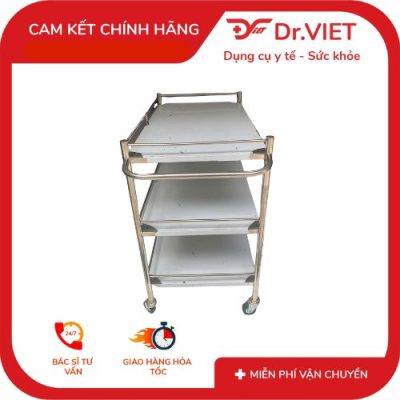 Xe đẩy Inox Drviet - 50x80 - 3 tầng( Không hộc - Có tay đẩy)