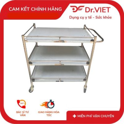 Xe đẩy Inox Drviet - 50x80 - 3 tầng( Không hộc - Có tay đẩy) 2 Xe đẩy Inox Drviet - 50x80 - 3 tầng( Không hộc - Có tay đẩy)