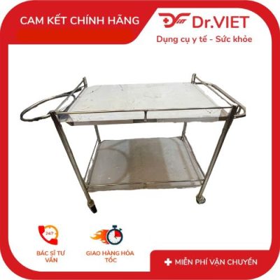 Xe đẩy Inox Drviet - 50x80 -2 tầng - Không Hộc - Có tay đẩy - Có vòng xô rác