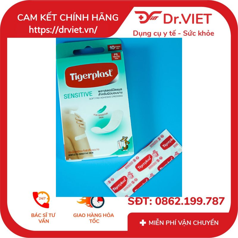 Băng cá nhân co giãn Tigerplast Sensitive Hộp 10 cái 19x72mm
