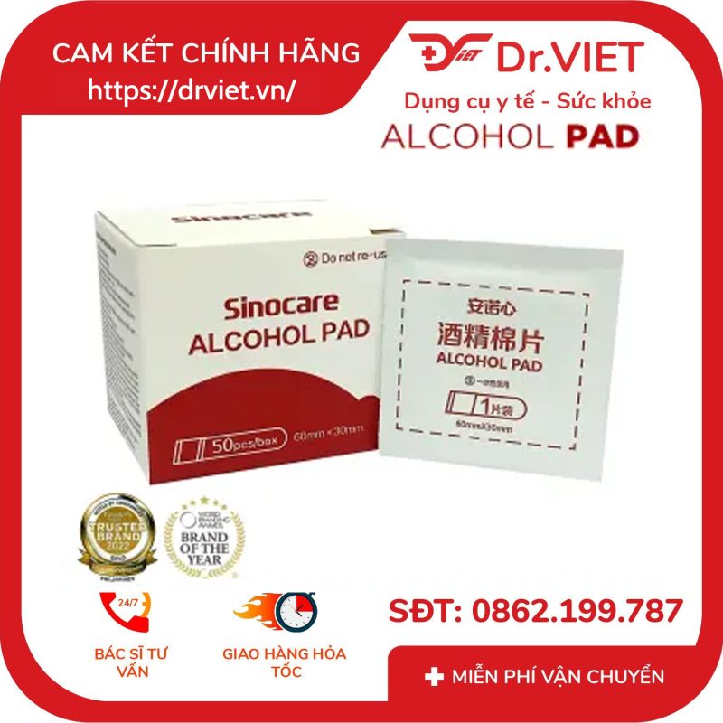 Bông Tẩm Cồn Khô SINOCARE ALCOHOL PAD 50 miếng 8 Bông Tẩm Cồn Khô SINOCARE ALCOHOL PAD 50 miếng