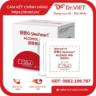 Bông Tẩm Cồn Khô SINOCARE ALCOHOL PAD 50 miếng 12 Bông Tẩm Cồn Khô SINOCARE ALCOHOL PAD 50 miếng