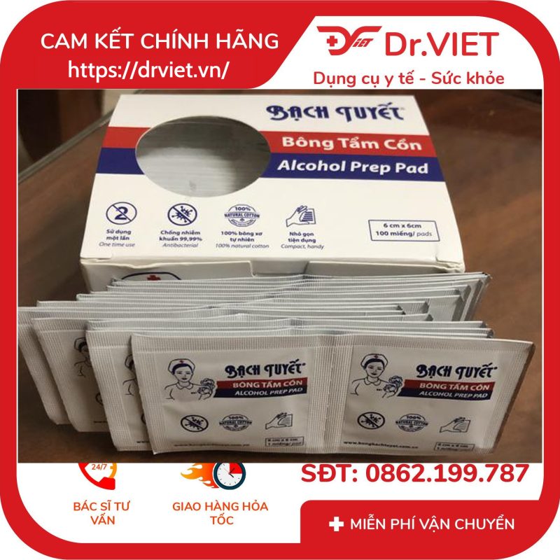 Bông Tẩm Cồn Y Tế Bông Bạch Tuyết 100 miếng 10 Bông Tẩm Cồn Y Tế Bông Bạch Tuyết 100 miếng