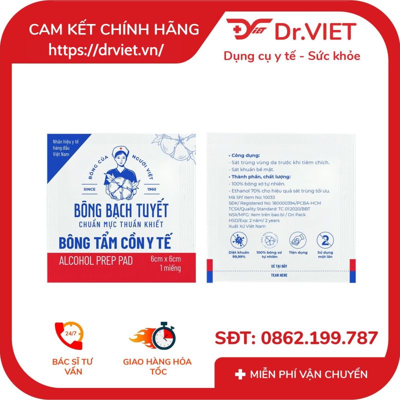 Bông Tẩm Cồn Y Tế Bông Bạch Tuyết 100 miếng 11 Bông Tẩm Cồn Y Tế Bông Bạch Tuyết 100 miếng