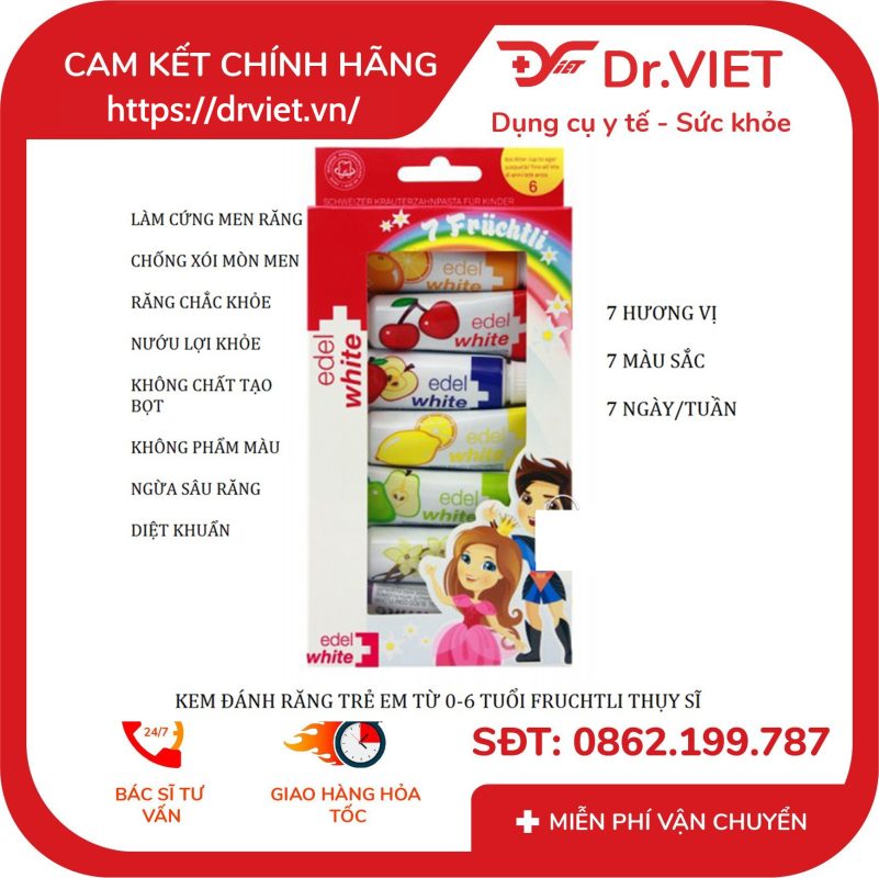Kem Đánh Răng Trẻ Em Edel+White 7 Früchtli Edelwhite