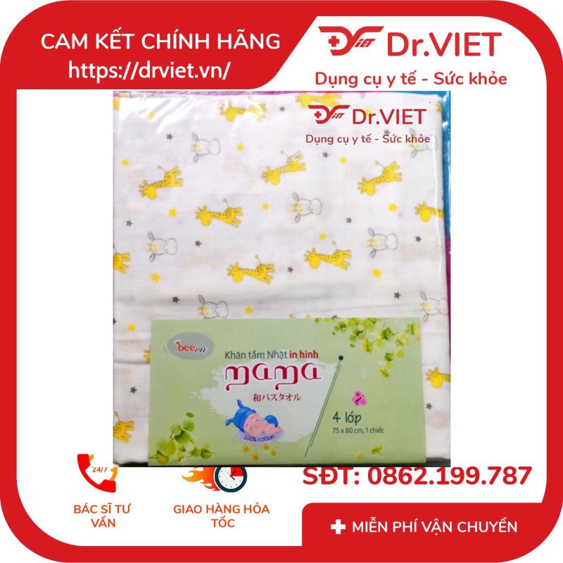 Khăn tắm Nhật sợi mịn Mama thương hiệu BeeVN 4 lớp in hình 9 Khăn tắm Nhật sợi mịn Mama thương hiệu BeeVN 4 lớp in hình