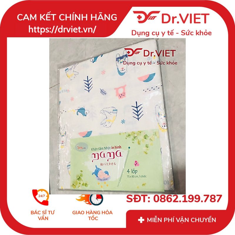 Khăn tắm Nhật sợi mịn Mama thương hiệu BeeVN 4 lớp in hình 10 Khăn tắm Nhật sợi mịn Mama thương hiệu BeeVN 4 lớp in hình