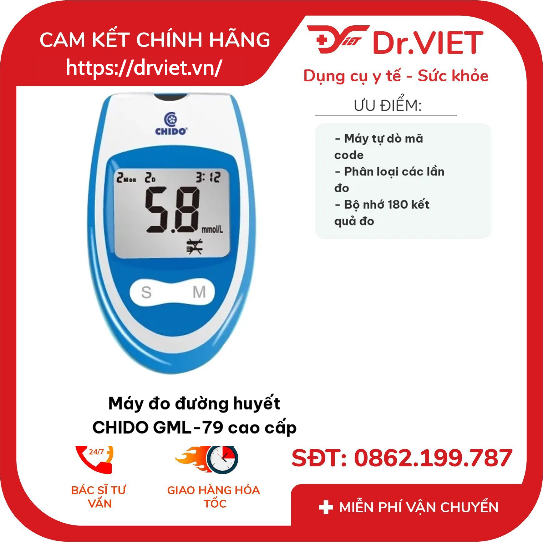 Máy đo đường huyết Chido GLM-79 8 Máy đo đường huyết Chido GLM-79