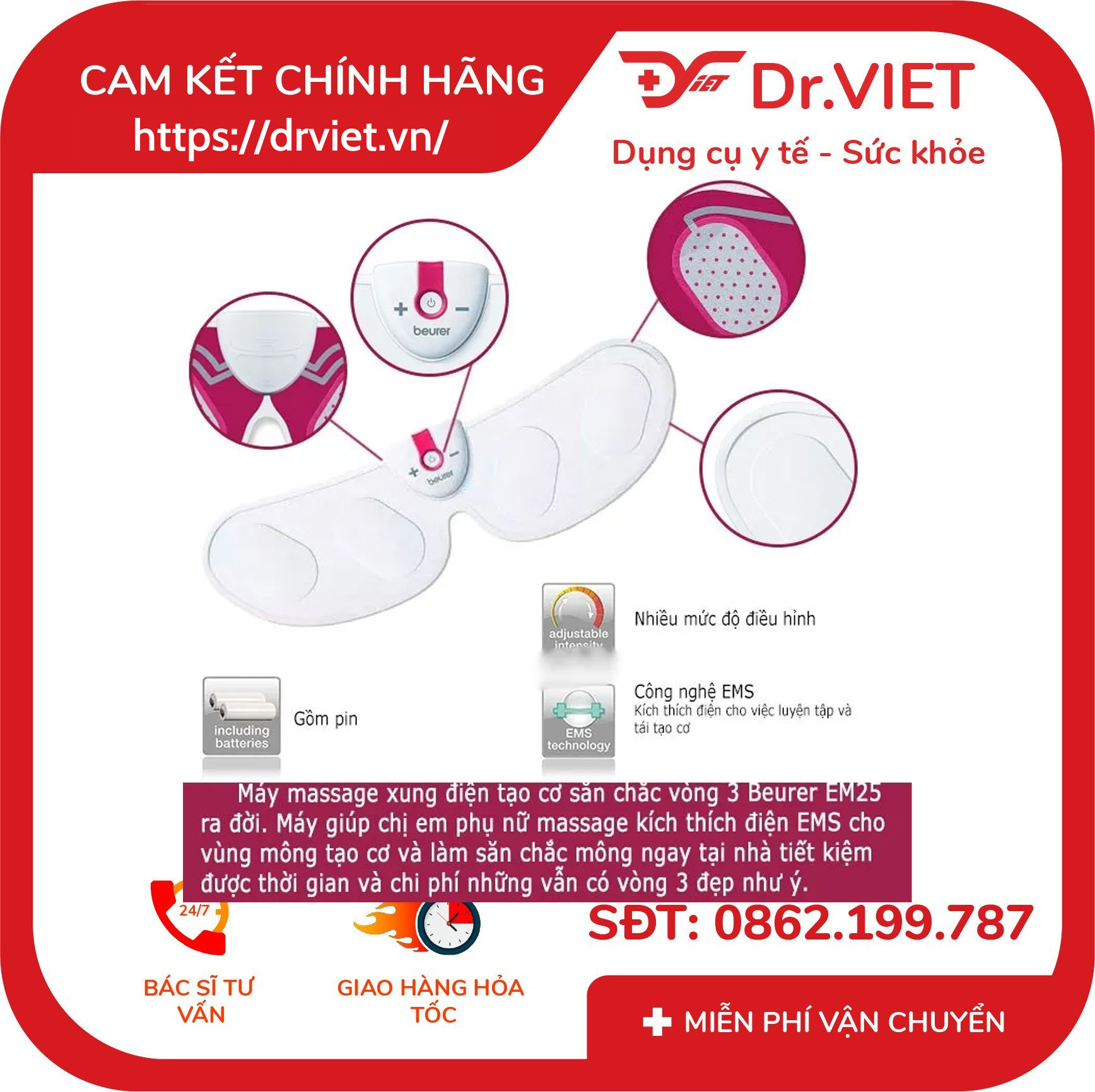 Máy massage xung điện tạo cơ và săn chắc mông Beurer EM25 5 Máy massage xung điện tạo cơ và săn chắc mông Beurer EM25