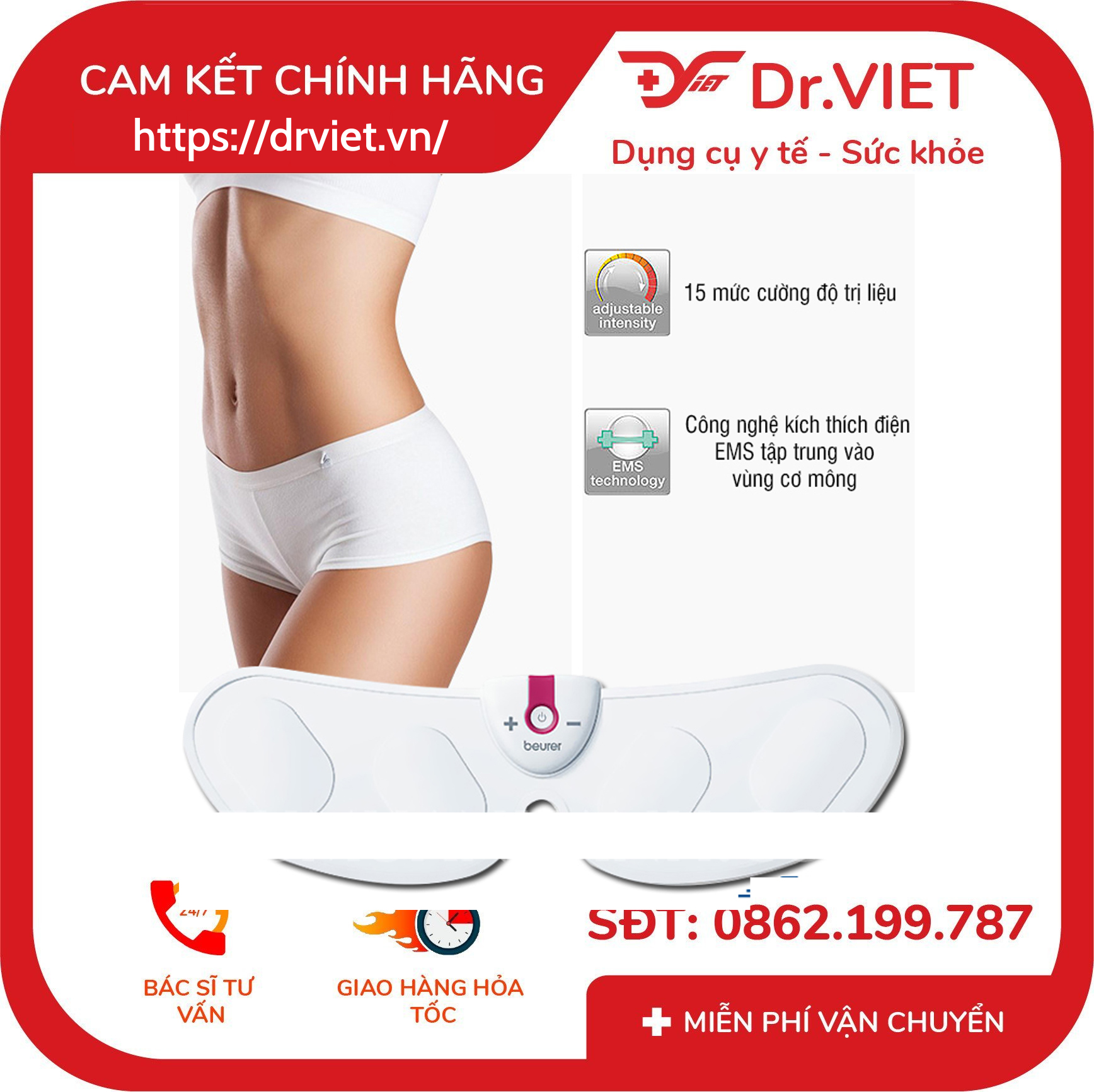 Máy massage xung điện tạo cơ và săn chắc mông Beurer EM25 6 Máy massage xung điện tạo cơ và săn chắc mông Beurer EM25