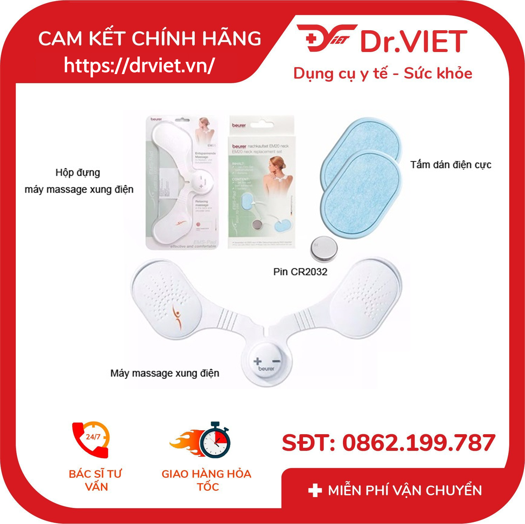 Máy massage xung điện trị đau cổ vai gáy Beurer EM20 3 Máy massage xung điện trị đau cổ vai gáy Beurer EM20