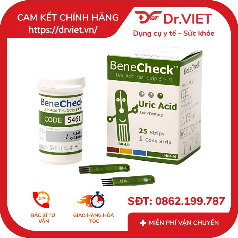 Que thử Acid Uric của máy đo đường huyết Benecheck Plus 25 que 8 Que thử Acid Uric của máy đo đường huyết Benecheck Plus 25 que