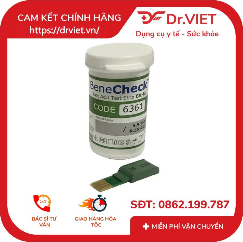 Que thử Acid Uric của máy đo đường huyết Benecheck Plus 25 que