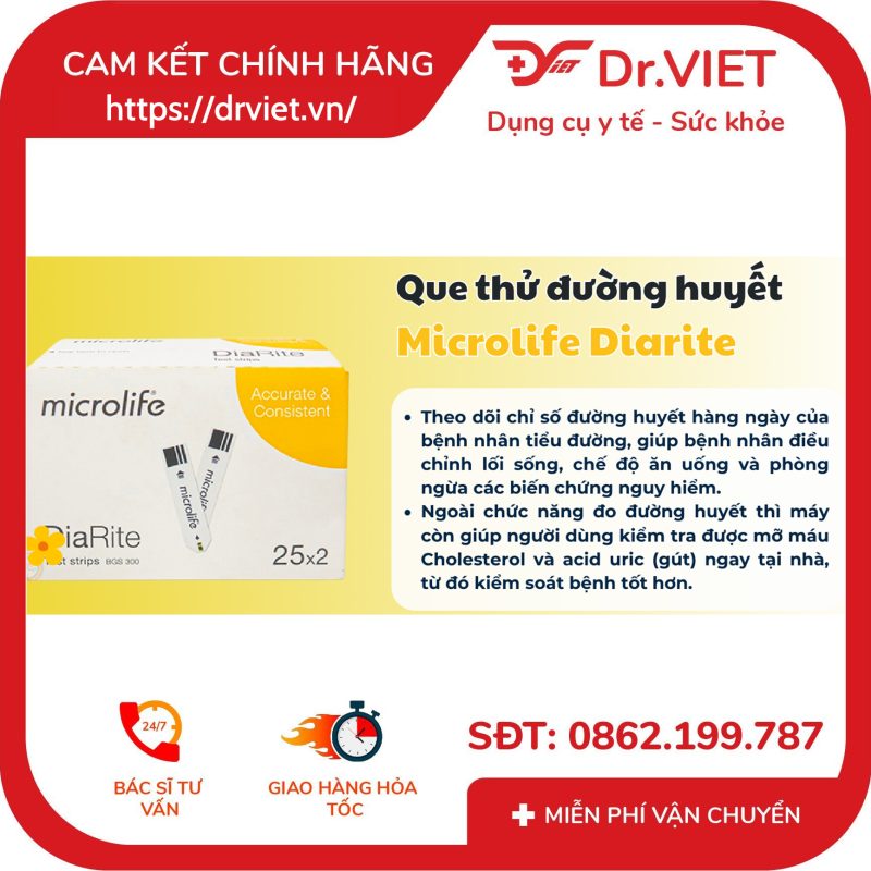 Que thử đường huyết Microlife DiaRite BGM Test 50 que 12 Que thử đường huyết Microlife DiaRite BGM Test 50 que