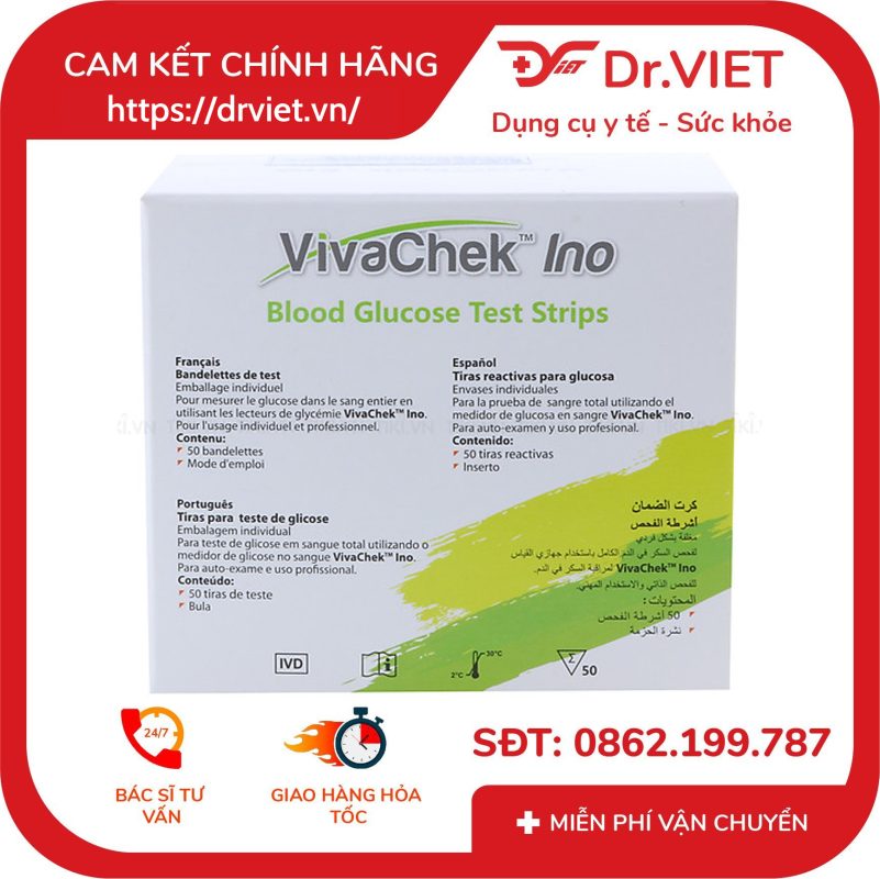 Que thử đường huyết VivaCheck Ino Hộp 50 que 12 Que thử đường huyết VivaCheck Ino Hộp 50 que