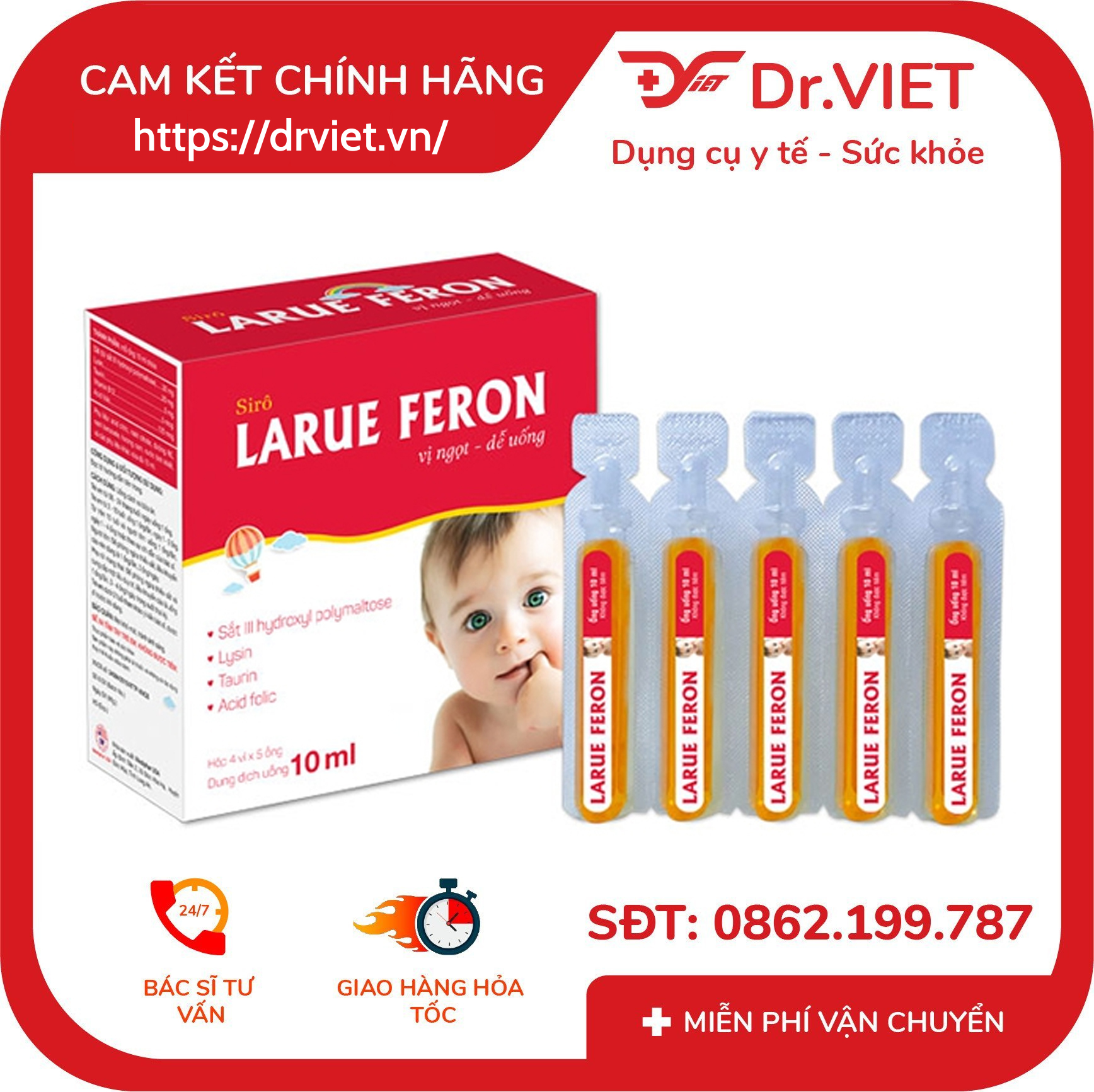 Siro Larue Feron bổ sung sắt giúp ăn ngon miệng Hộp 20 ống 3 Siro Larue Feron bổ sung sắt giúp ăn ngon miệng Hộp 20 ống