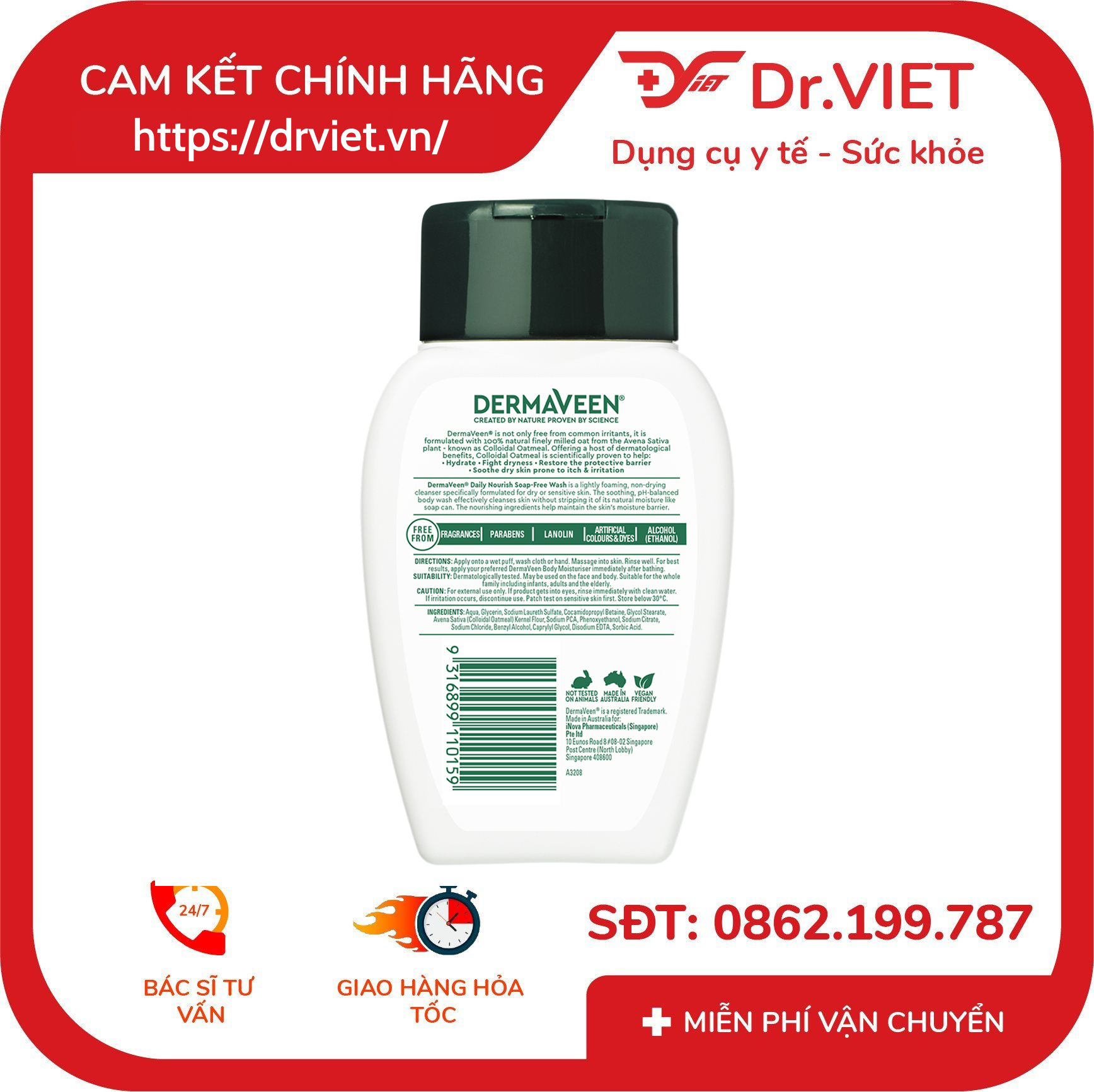 Sữa Tắm DermaVeen Daily Nourish Soap-Free Wash 250ml 5 Sữa Tắm DermaVeen Daily Nourish Soap-Free Wash 250ml