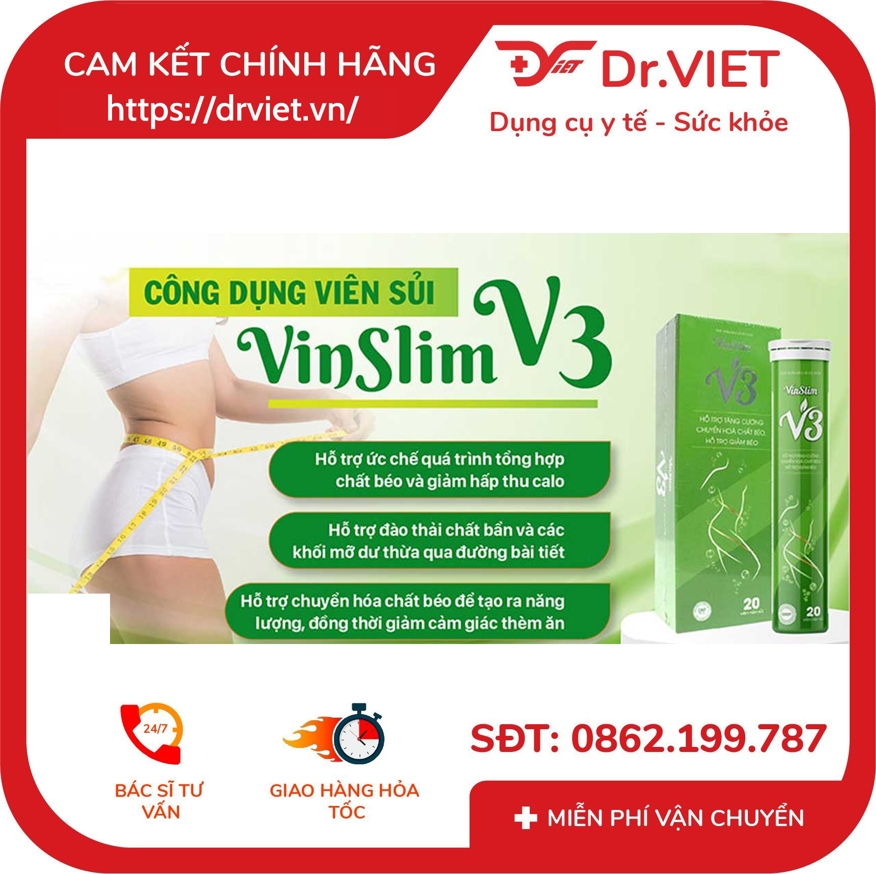 Viên sủi giảm cân Vinslim V3 2 Viên sủi giảm cân Vinslim V3
