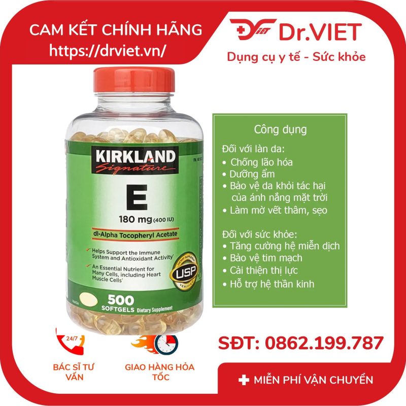 Viên uống bổ sung Vitamin E 400 I.U Kirkland Signature 500 Viên