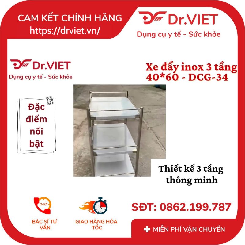 Xe Đẩy Inox 3 tầng DCG-34