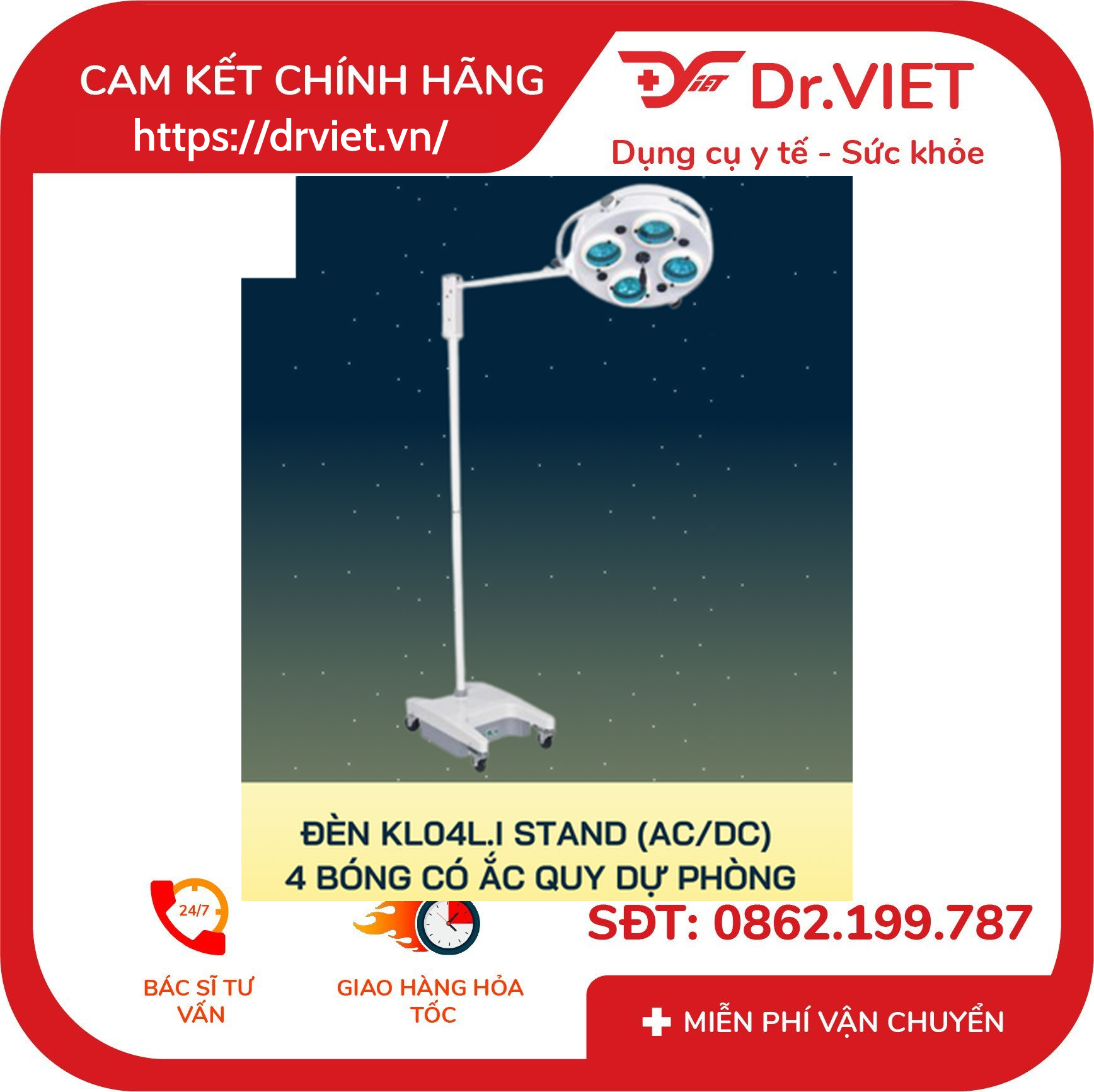 Đèn mổ di động 4 bóng Keling KL04L.I LED 5 Đèn mổ di động 4 bóng Keling KL04L.I LED