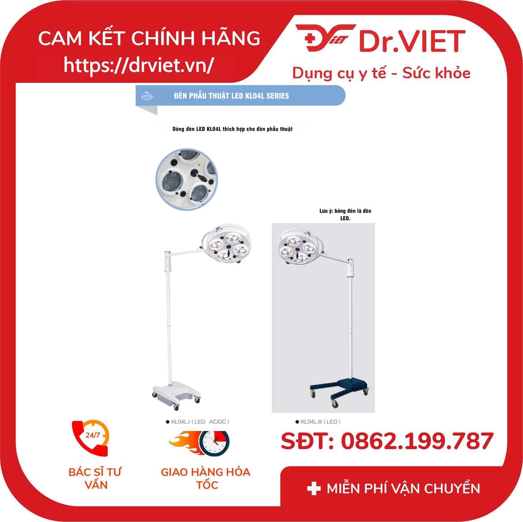Đèn mổ di động 4 bóng Keling KL04L.I LED 6 Đèn mổ di động 4 bóng Keling KL04L.I LED