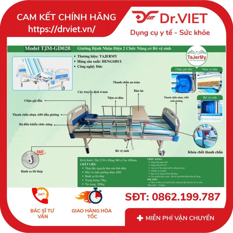 Giường bệnh nhân 2 tay quay Tajermy TJM-G02B