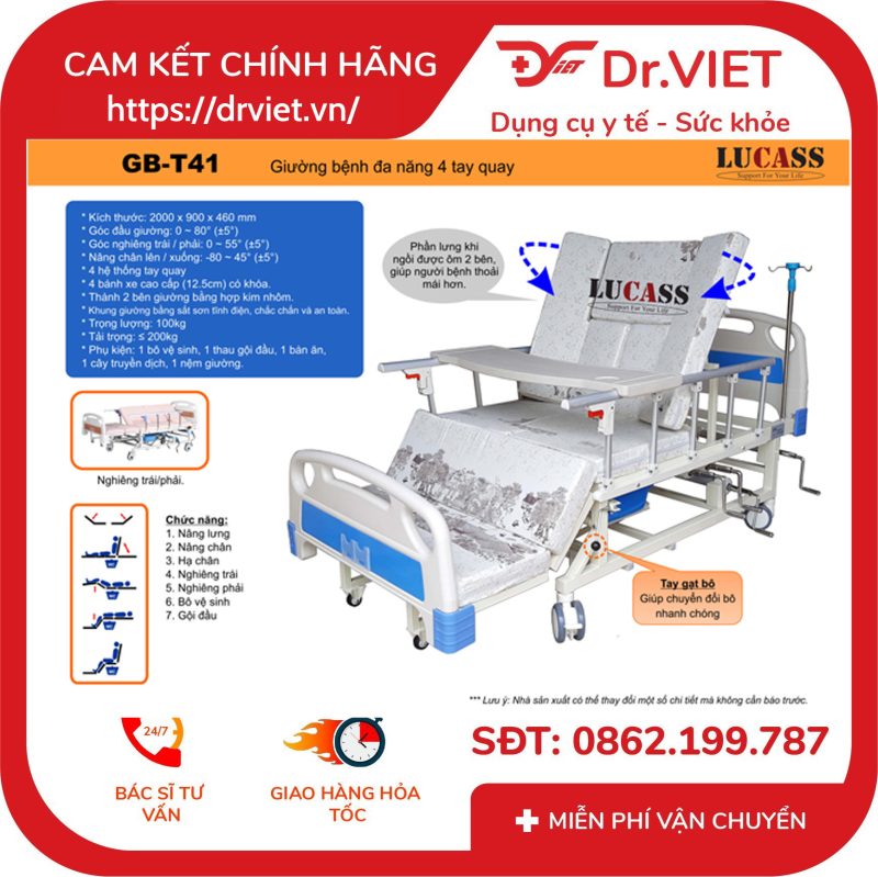 Giường Bệnh Nhân Đa Năng 4 Tay Quay Lucass GB-C41 (GB-T41)