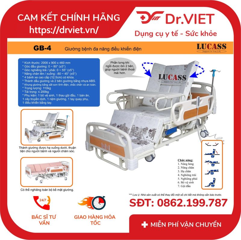 Giường Bệnh Nhân Đa Năng Điện Cơ Lucass GB-4E (GB-4)