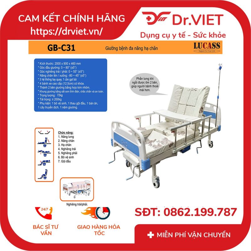 Giường Y Tế 4 Tay Quay Đa Năng Lucass GB-C31