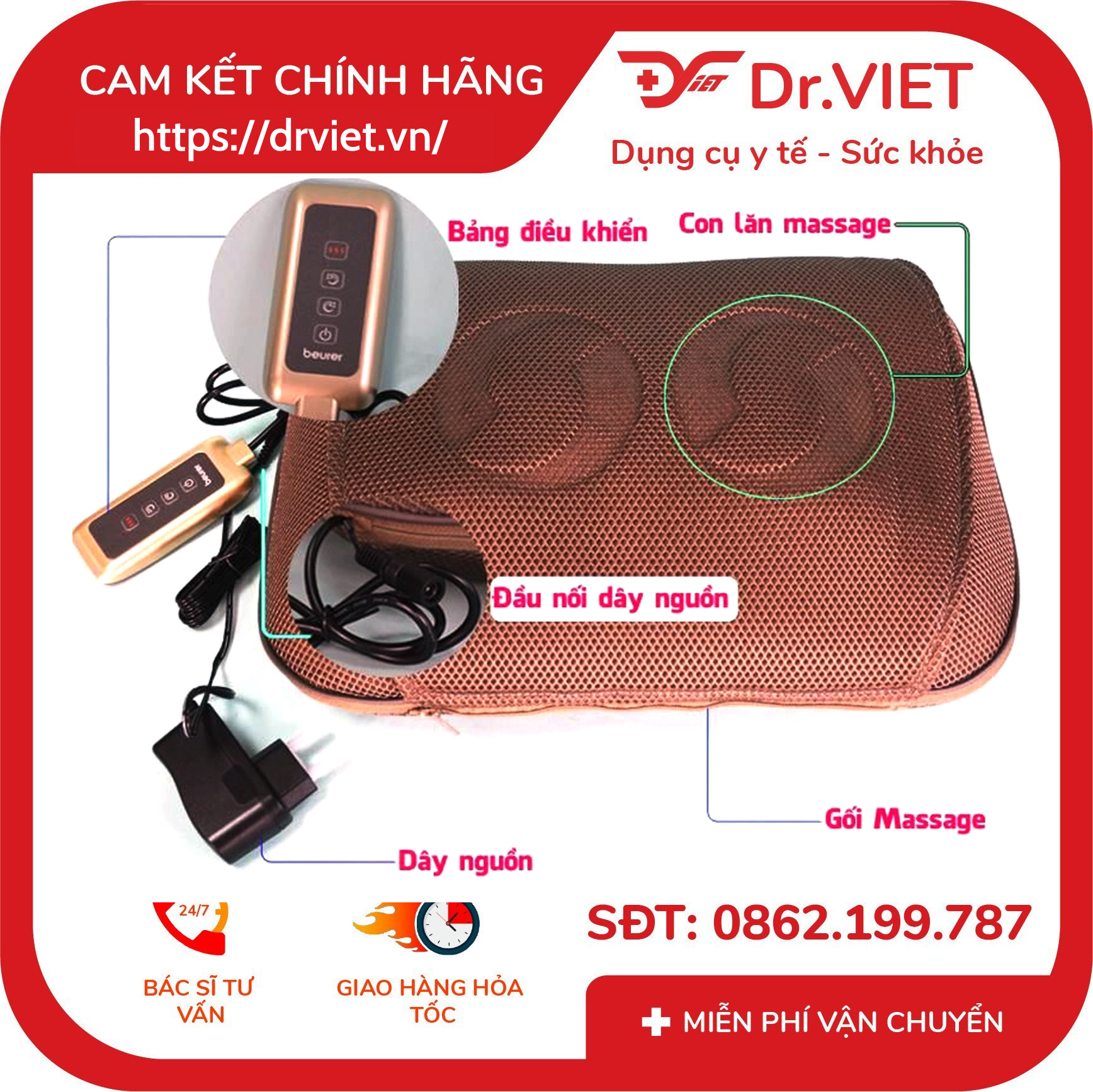 Gối Massage Đèn Hồng Ngoại Beurer MG147 6 Gối Massage Đèn Hồng Ngoại Beurer MG147