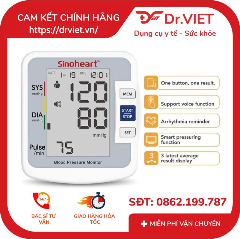 Máy đo huyết áp bắp tay Sinocare Sinoheart BA801 14 Máy đo huyết áp bắp tay Sinocare Sinoheart BA801