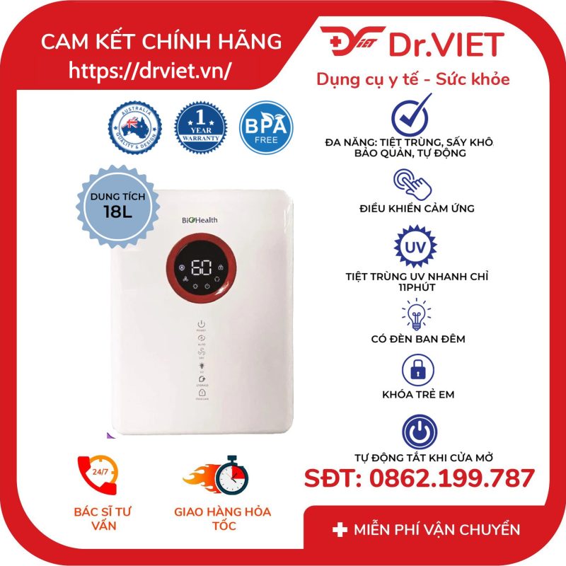 Máy tiệt trùng UV cửa ngang 18L Biohealth BH5700