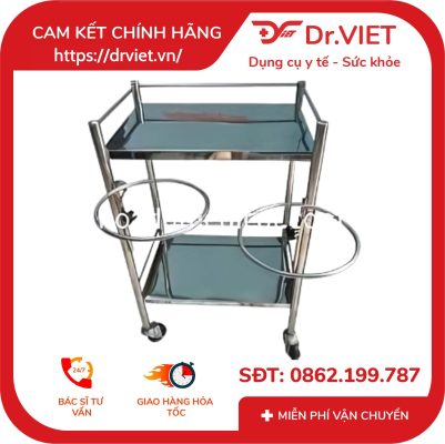 Xe Đẩy Inox 2 Tầng 35x50 Có 2 Vòng Thau