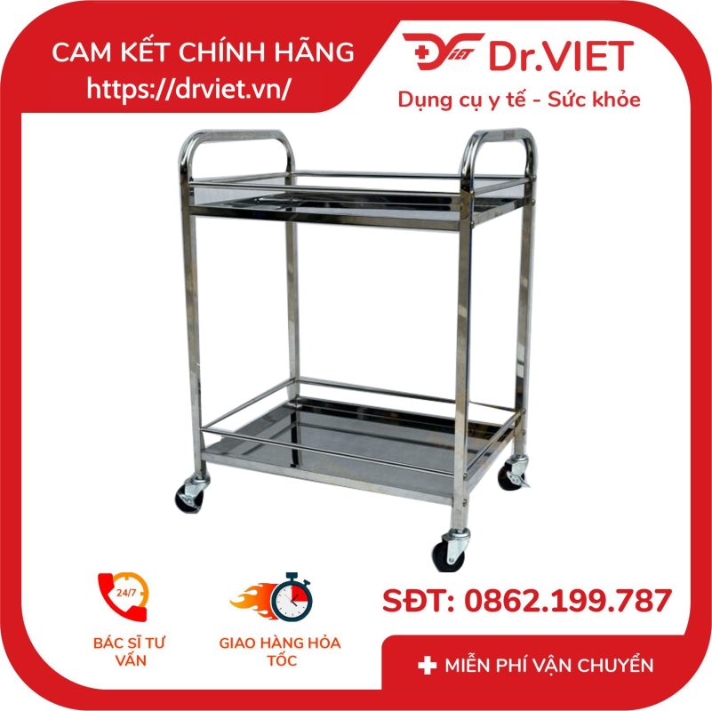 Xe đẩy inox 2 tầng 40 x 60 không hộc