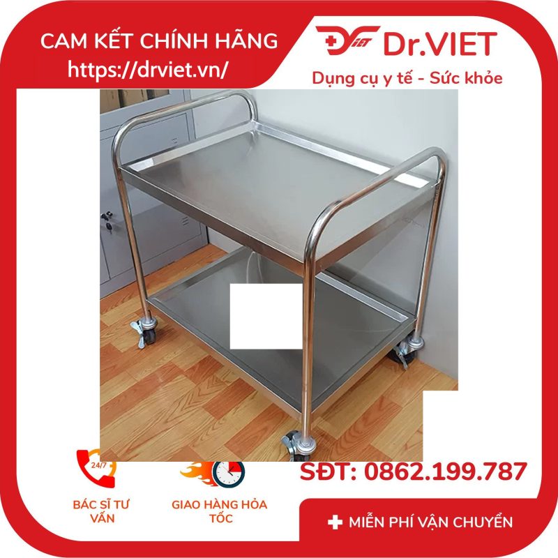 Xe đẩy inox 2 tầng 40 x 60 không hộc