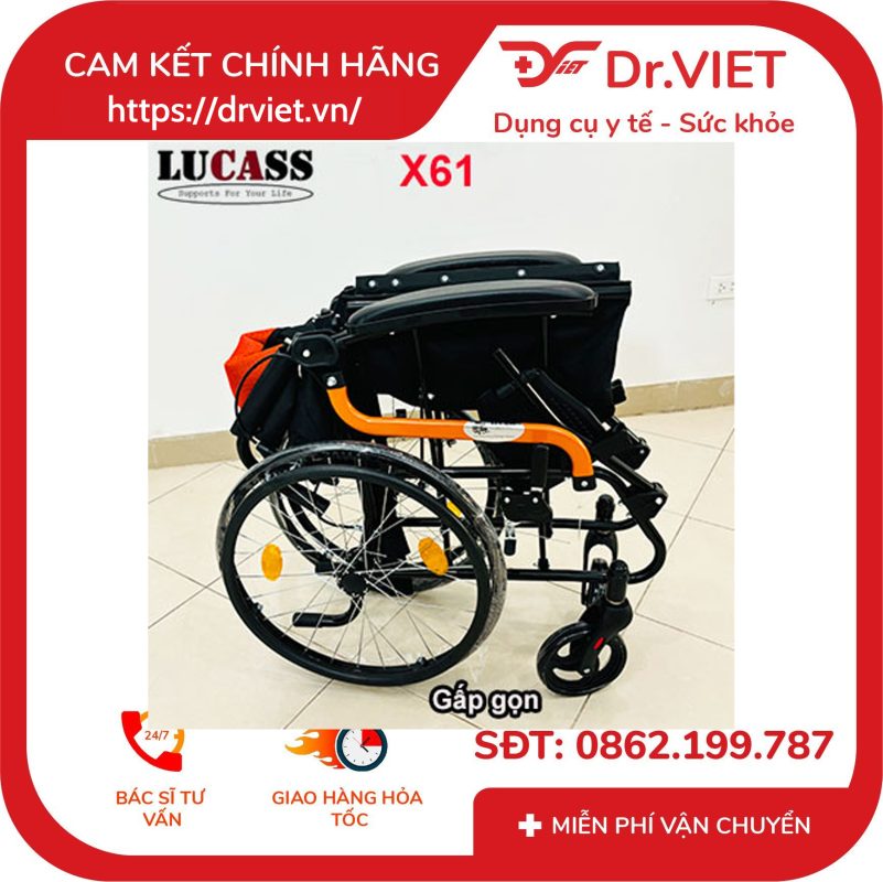 Xe Lăn Du Lịch Sắt Sơn Bánh Lớn Lucass X-61 16 Xe Lăn Du Lịch Sắt Sơn Bánh Lớn Lucass X-61