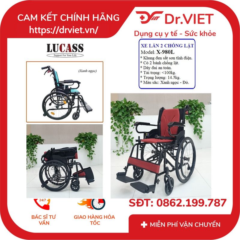 Xe Lăn Sắt Sơn Chống Lật Lucass X-980L
