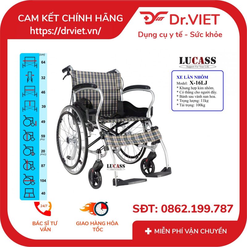 Xe Lăn Tay Hợp Kim Nhôm Lucass X-16LJ