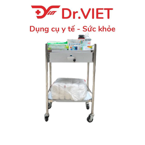 Xe Đẩy Inox Y Tế 2 Tầng Có Hộc Dr.Viet 35x50 - Chắc Chắn 5 xe đẩy inox 2 tầng có hộc
