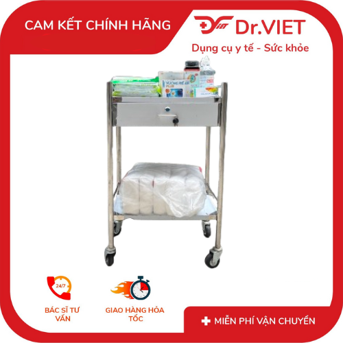 xe đẩy inox 2 tầng có hộc