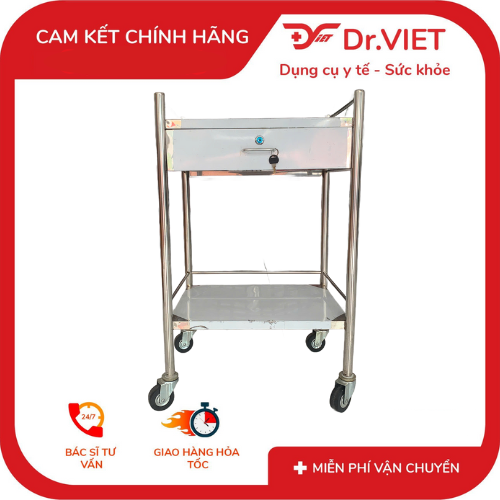xe đẩy inox 2 tầng có hộc