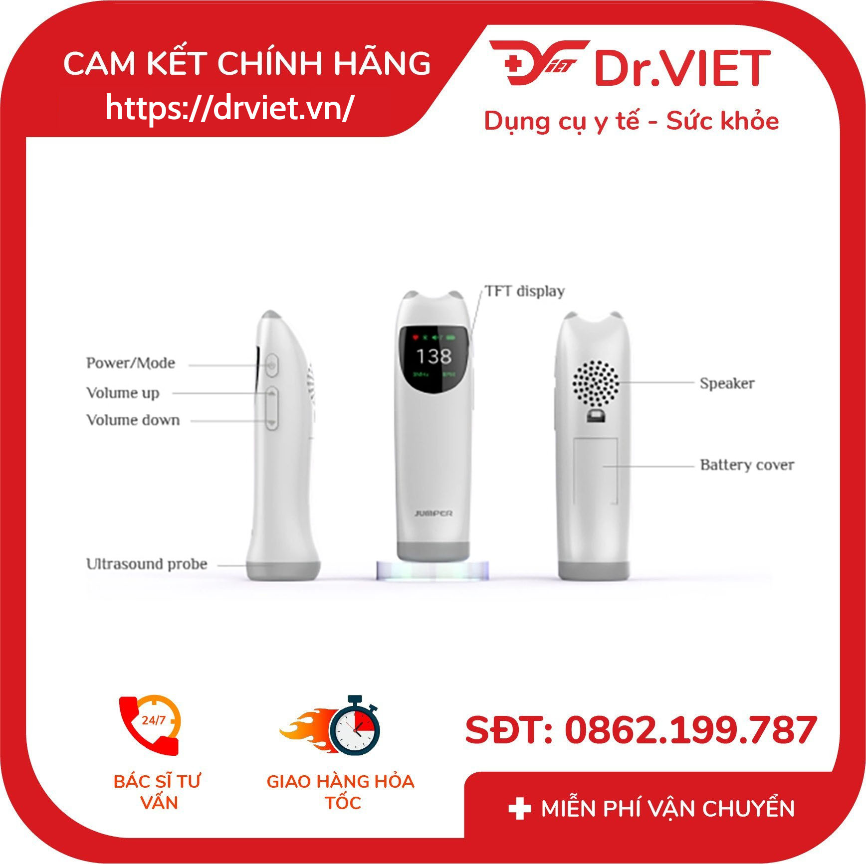 Máy đo nghe tim thai cá nhân mini Jumper SHA10 7 Máy đo nghe tim thai cá nhân mini Jumper SHA10