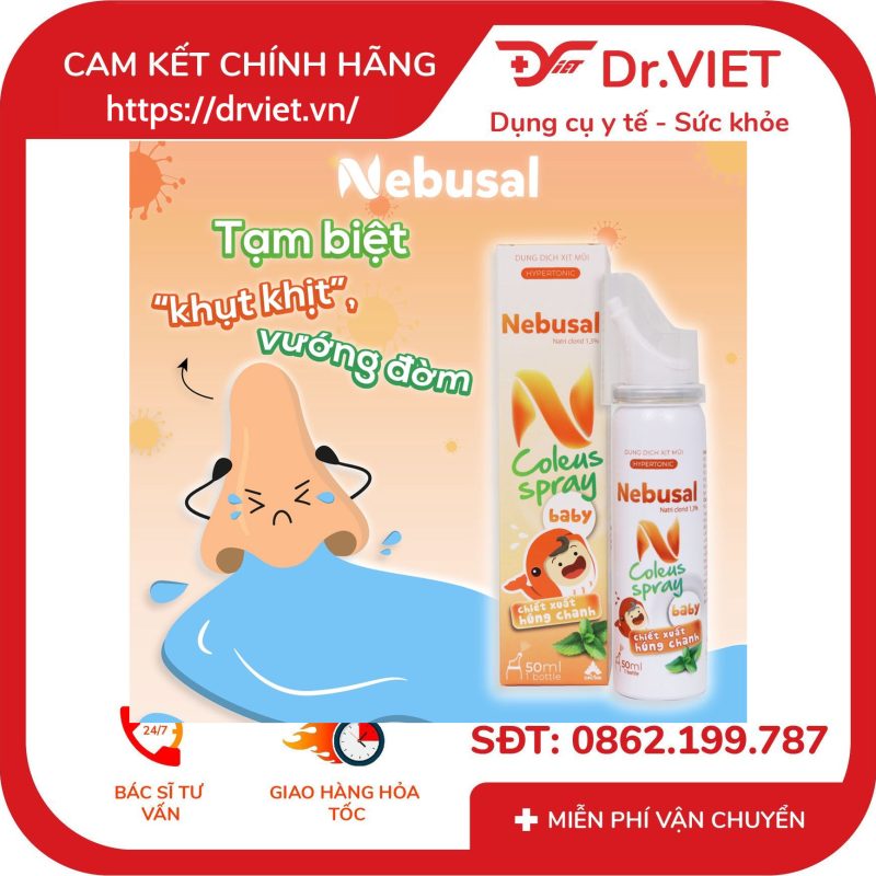 Dung dịch xịt mũi Nebusal 1,3% Baby chiết xuất Húng chanh 10 Dung dịch xịt mũi Nebusal 1,3% Baby chiết xuất Húng chanh
