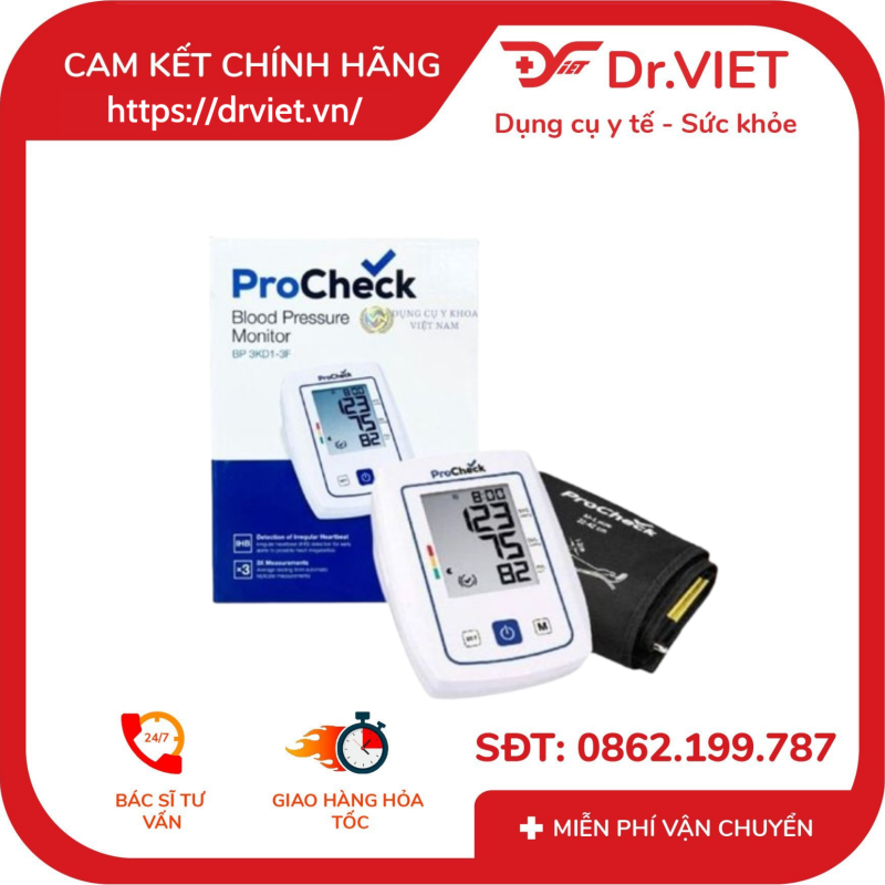 Máy đo huyết áp bắp tay Procheck BP 3KD1-3F Chính hãng - Độ chính xác cao đã được kiểm chứng, đo nhanh, chuẩn, cảm biến thông minh, công nghệ đo tiên tiến, lưu trữ lịch sử đo, bảo hành chính hãng, tự động bơm xả, vòng bít êm ái, phù hợp với mọi thành viên trong gia đình, màn hình LCD lớn rõ nét, cảnh báo nhịp tim bất thường, thao tác đơn giản, tiết kiệm pin, hướng dẫn đặt tay đúng, công nghệ đo thông minh