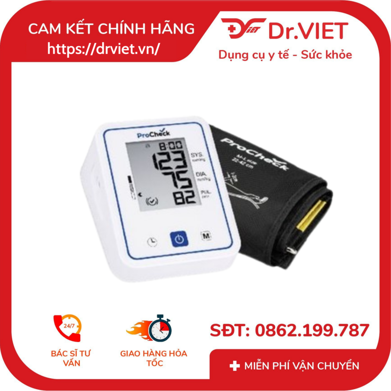 Máy đo huyết áp bắp tay Procheck BP 3KD1-3F Chính hãng - Độ chính xác cao đã được kiểm chứng, đo nhanh, chuẩn, cảm biến thông minh, công nghệ đo tiên tiến, lưu trữ lịch sử đo, bảo hành chính hãng, tự động bơm xả, vòng bít êm ái, phù hợp với mọi thành viên trong gia đình, màn hình LCD lớn rõ nét, cảnh báo nhịp tim bất thường, thao tác đơn giản, tiết kiệm pin, hướng dẫn đặt tay đúng, công nghệ đo thông minh