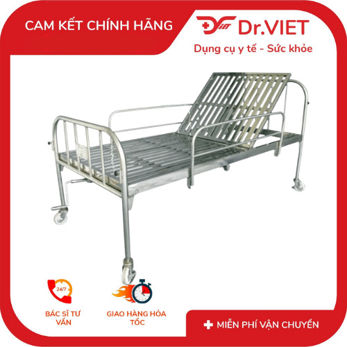 Alternative view of Giường Inox y tế 1,2m 1 Tay Quay Có Bánh xe, Thanh chắn, Có bô hoặc không có bô - Giải pháp chăm sóc người bệnh an toàn, bền bỉ và tiện dụng cho mọi gia đình