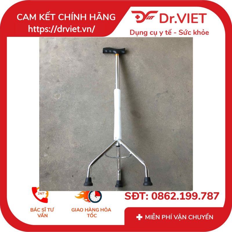 Gậy Đức Cường inox 3 chân đế cao 12 Gậy Đức Cường inox 3 chân đế cao
