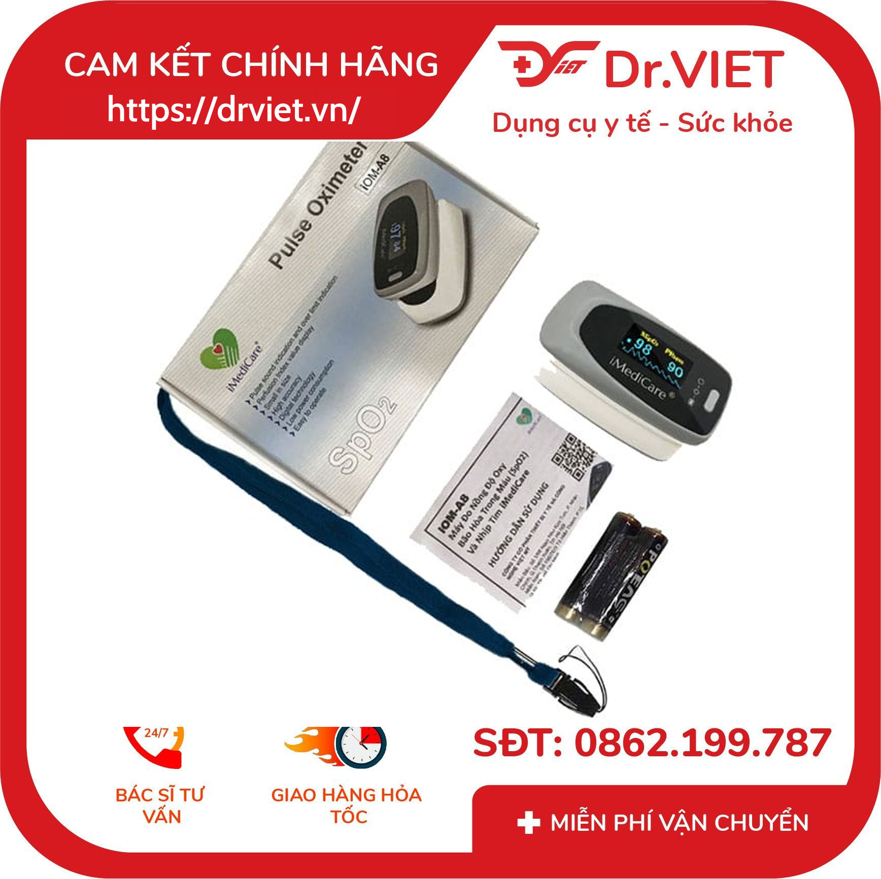 Máy đo nồng độ bão hòa oxy trong máu và nhịp tim iMediCare iOM-A8 8 Máy đo nồng độ bão hòa oxy trong máu và nhịp tim iMediCare iOM-A8