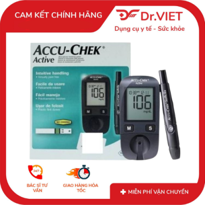 Accu-Chek Active Máy Đo Đường Huyết + Que Thử, Đo Nhanh Chính Xác Trong 5 Giây, Nhỏ Gọn Dễ Dùng